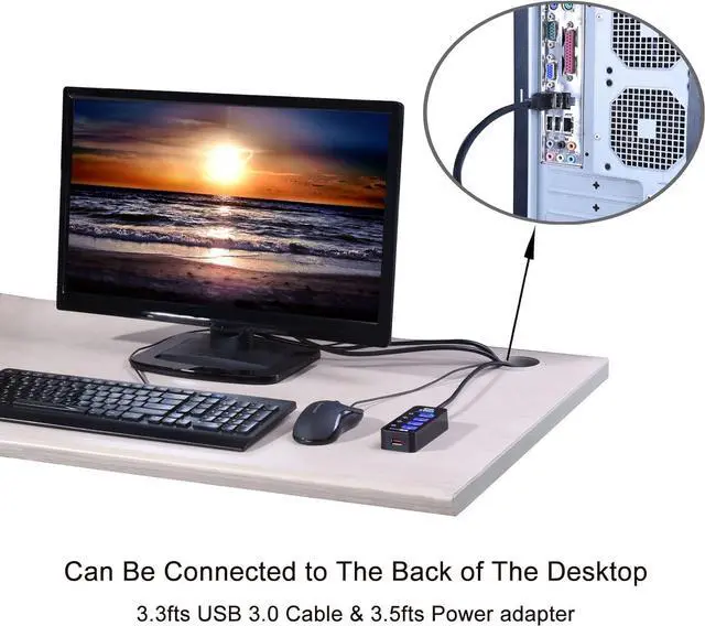 Alt view image 6 of 7 - USB 3.0 Hub - Tendak USB Hub with 4 USB 3.0 Data Ports + 1 USB Smart Charging Port and Power Supply Adapter with Individual On/Off Port Switches for MacBook, Mac Pro, HDD