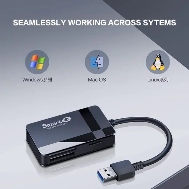Alt view image 5 of 6 - SmartQ C368 USB 3.0 Card Reader - Plug & Play, Compatible with Apple & Windows, Supports SD, Micro SD, MS, CF Cards