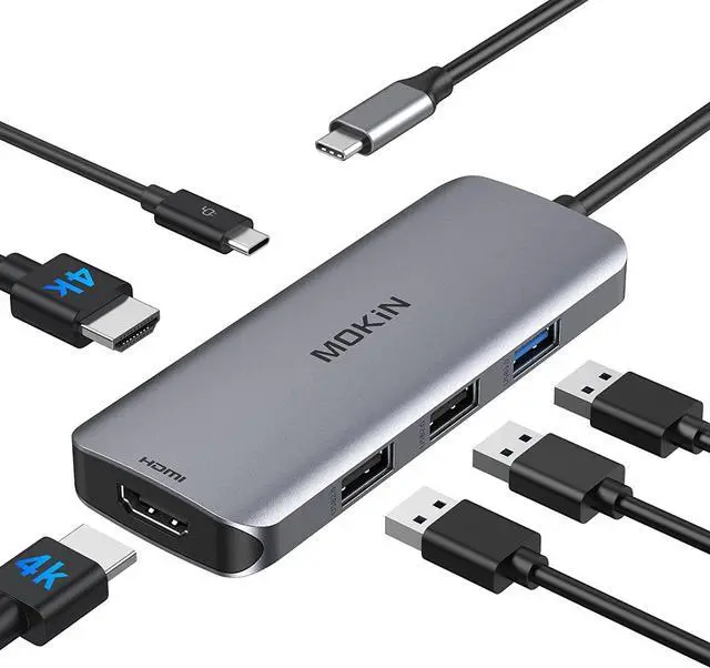Main image of Docking Station USB C to Dual HDMI Adapter, MOKiN USB C Hub Dual HDMI Monitors for Windows,USB C Adapter with Dual HDMI,3 USB Port,PD Compatible for Dell XPS 13/15, Lenovo Yoga,etc