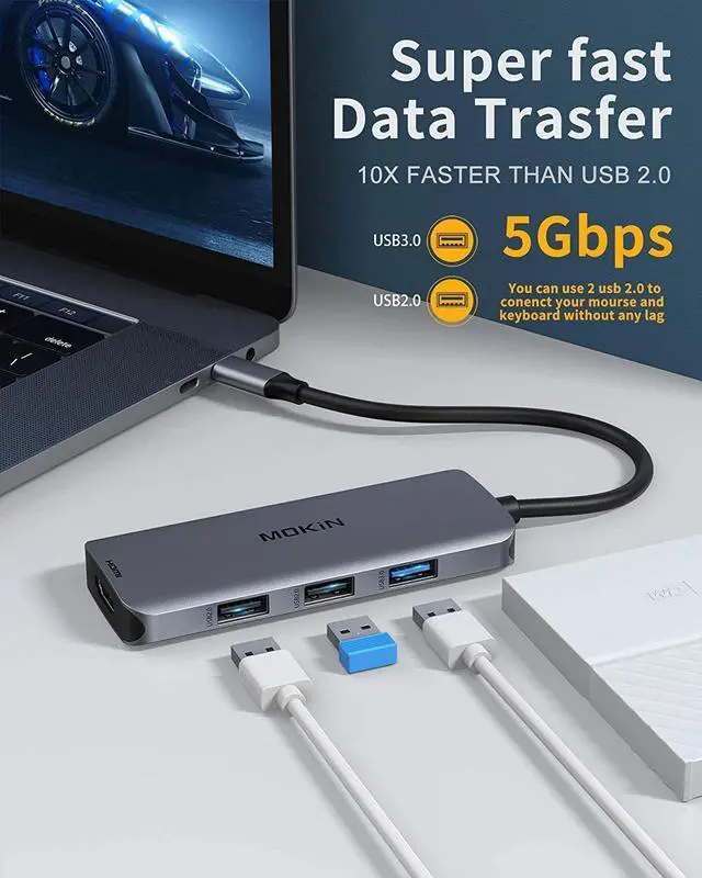 Alt view image 6 of 7 - Docking Station USB C to Dual HDMI Adapter, MOKiN USB C Hub Dual HDMI Monitors for Windows,USB C Adapter with Dual HDMI,3 USB Port,PD Compatible for Dell XPS 13/15, Lenovo Yoga,etc