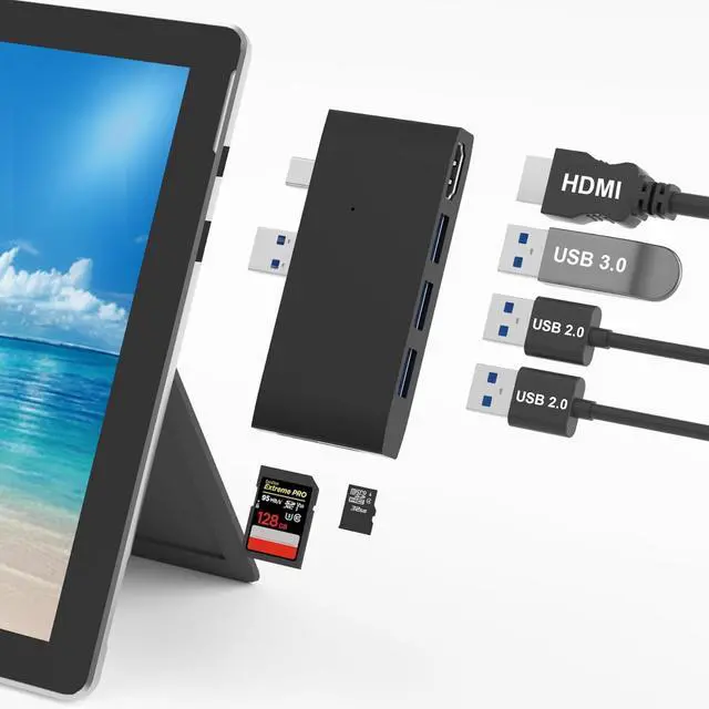Main image of Surface Pro 6/Pro 5/Pro 4 Docking Station USB Hub with HDMI - Surface Pro 4/5/6 Accessories dongle SD Micro Card Memory Card Readers Dock, Surface Pro 4K HDMI Adapter with 1 x USB3.0 + 2 x USB2.0 Port