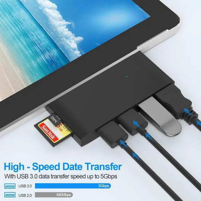 Alt view image 3 of 7 - Surface Pro 6/Pro 5/Pro 4 Docking Station USB Hub with HDMI - Surface Pro 4/5/6 Accessories dongle SD Micro Card Memory Card Readers Dock, Surface Pro 4K HDMI Adapter with 1 x USB3.0 + 2 x USB2.0 Port