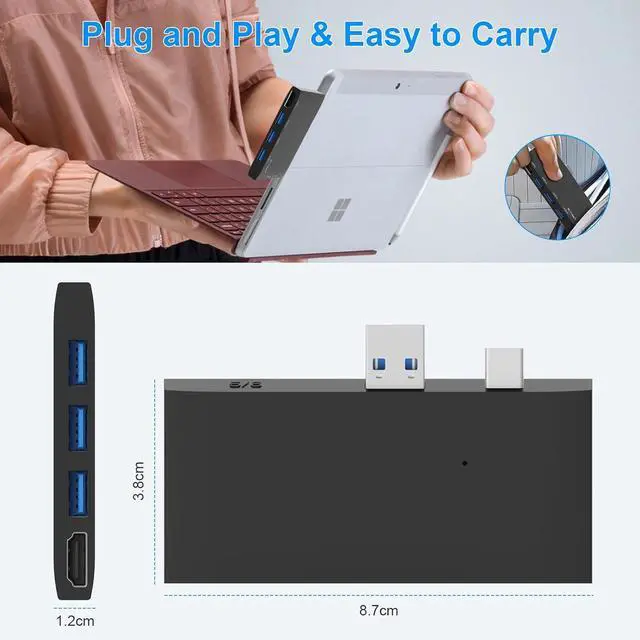 Alt view image 7 of 7 - Surface Pro 6/Pro 5/Pro 4 Docking Station USB Hub with HDMI - Surface Pro 4/5/6 Accessories dongle SD Micro Card Memory Card Readers Dock, Surface Pro 4K HDMI Adapter with 1 x USB3.0 + 2 x USB2.0 Port