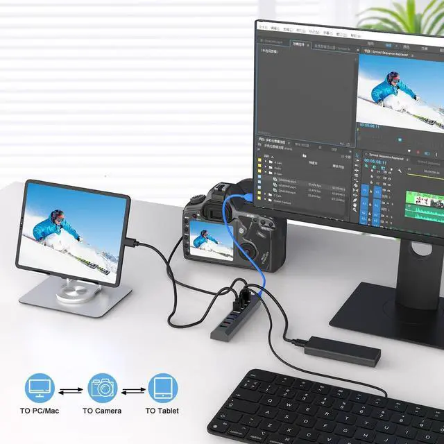 Alt view image 5 of 7 - RAOYI Powered USB 3.0 Hub, 8 Ports High Speed USB 3.0 Hub Splitter with 36W Power Adapter, 3.3ft Cable and Smart Fast Charger USB Hub for Laptop, PC, Mobile HDD, Mulitple Devices (Gray)