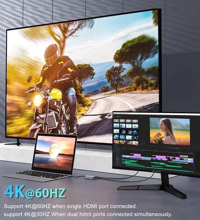 Alt view image 2 of 7 - VIENON USB C to Dual HDMI Adapter 4K@60hz, Type C to HDMI Splitter for 2 Monitors, USB C Hub Extend Display for MacBook Air/Pro, More Laptops with Thunderbolt 3/4 Ports