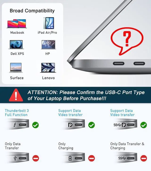 Alt view image 4 of 7 - VIENON USB C to Dual HDMI Adapter 4K@60hz, Type C to HDMI Splitter for 2 Monitors, USB C Hub Extend Display for MacBook Air/Pro, More Laptops with Thunderbolt 3/4 Ports