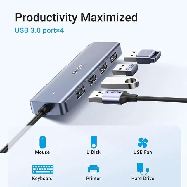 Alt view image 2 of 7 - UGREEN 4 Ports, USB C to USB Hub with 4 USB 3.0, USB C Splitter for Laptop, Mac Pro, iMac, iPad Pro, Chromebook, Pixelbook, Dell XPS, Samsung, Samsung Galaxy S23, and More Type C Devices