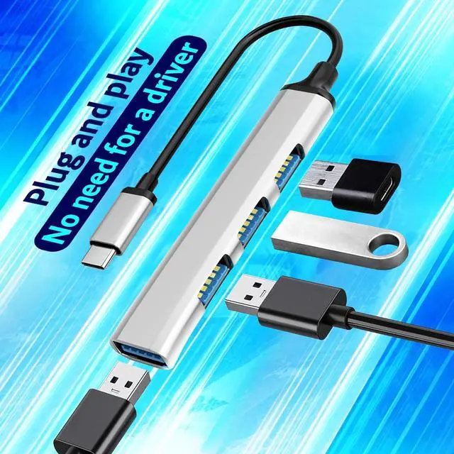 Alt view image 3 of 7 - USB C Hub with 1 USB 3.0 Port (Top) & 3 USB 2.0 Ports (Side), 2 USB C (Female) to USB 3.0 (Male) Adapters - 3in1 Multi-Port USB Type C Dock Dongle Compatible for All Type C Devices