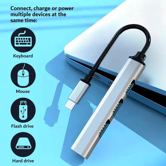 Alt view image 4 of 7 - USB C Hub with 1 USB 3.0 Port (Top) & 3 USB 2.0 Ports (Side), 2 USB C (Female) to USB 3.0 (Male) Adapters - 3in1 Multi-Port USB Type C Dock Dongle Compatible for All Type C Devices