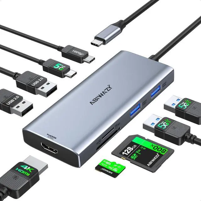 Main image of USB C Hub Multiport Adapter for MacBook Pro/Air, 9 in 1 USB C Dongle Dock Mac HDMI Adapter Compatible for iPad Pro,iMac,Dell XPS,Thinkpad(4K@60Hz HDMI,SD/TF Card Reader,100W PD, 5 USB Ports)