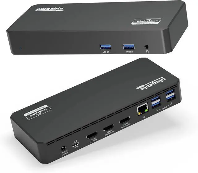 Main image of Plugable USB C Triple Display Docking Station with Laptop Charging, for Thunderbolt, USB4, or USB-C Systems, Compatible with Windows, macOS, ChromeOS laptops (3X HDMI, 6X USB 5Gbps Ports, 100W PD)