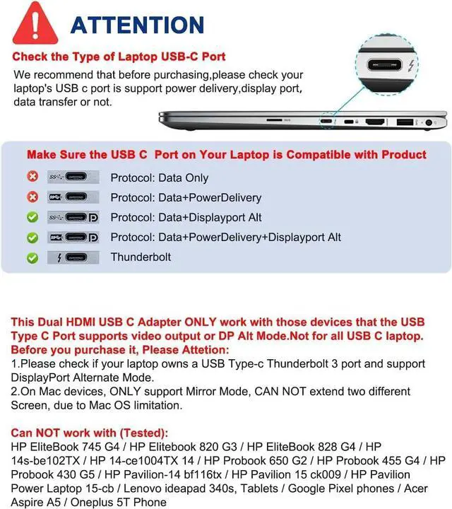 Alt view image 7 of 7 - Docking Station Dual Monitor, USB C to Dual HDMI Adapter, Computer Docking Station for Laptop, Dual Monitor Adapter, 10 in 1 USB C Hub Multiport with HDMI/VGA/PD/USB/SD/TF/3.5mm Audio