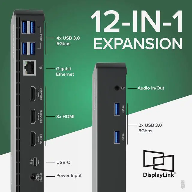 Alt view image 4 of 7 - Plugable USB C Triple Display Docking Station with Laptop Charging, for Thunderbolt, USB4, or USB-C Systems, Compatible with Windows, macOS, ChromeOS laptops (3X HDMI, 6X USB 5Gbps Ports, 100W PD)