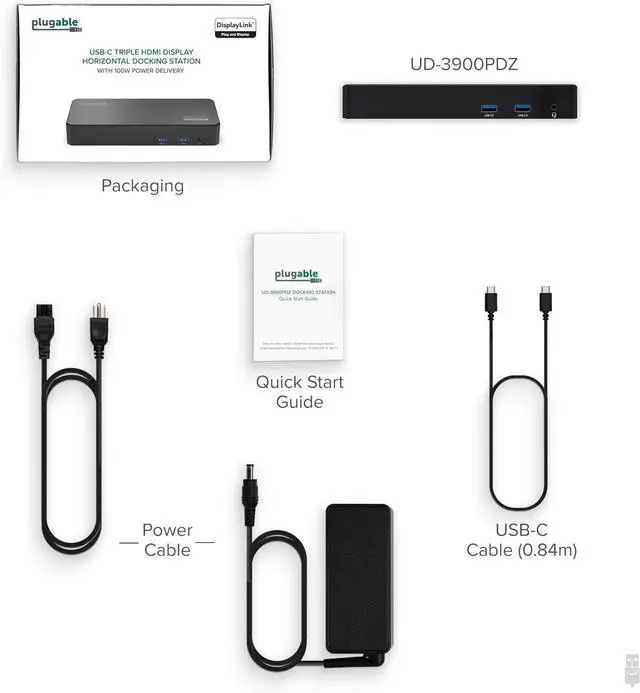 Alt view image 7 of 7 - Plugable USB C Triple Display Docking Station with Laptop Charging, for Thunderbolt, USB4, or USB-C Systems, Compatible with Windows, macOS, ChromeOS laptops (3X HDMI, 6X USB 5Gbps Ports, 100W PD)