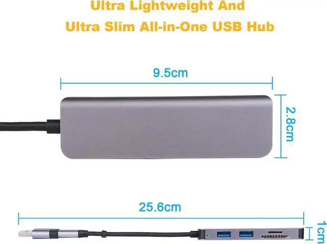 Alt view image 7 of 7 - Ultra Slim USB/USB C Hub, 5 in 1 USB C to USB Adapter with 3 USB A Ports Splitter and SD/TF Card Reader, USB Extender for Mouse, Keyboard, U Disk, Compatible with Laptop, Desktop PC and More