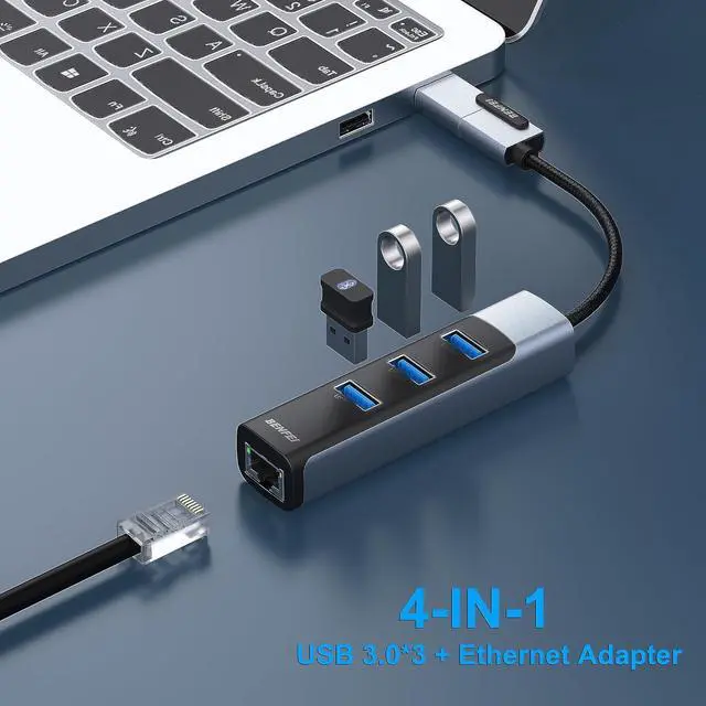 Alt view image 2 of 6 - BENFEI 2in1 USB-C/USB 3.0 to Ethernet Adapter with 3*USB 3.0 Ports Compatible for iPhone 15 Series, MacBook Pro/Air 2023/2022/2021/2020/2019 and More