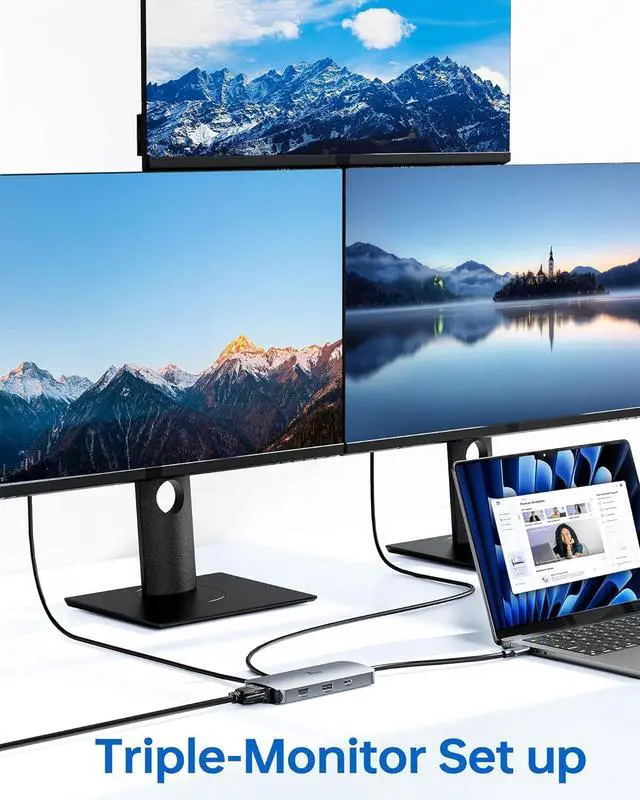 Alt view image 3 of 7 - USB C Docking Station Dual HDMI Adapter, LIONWEI Laptop Docking Station Dual Monitor with Dual 4K HDMI, VGA, Fast Charging Port, 3 USB, USB C Hub Multiport Adapter for Dell, Lenovo, HP, Surface