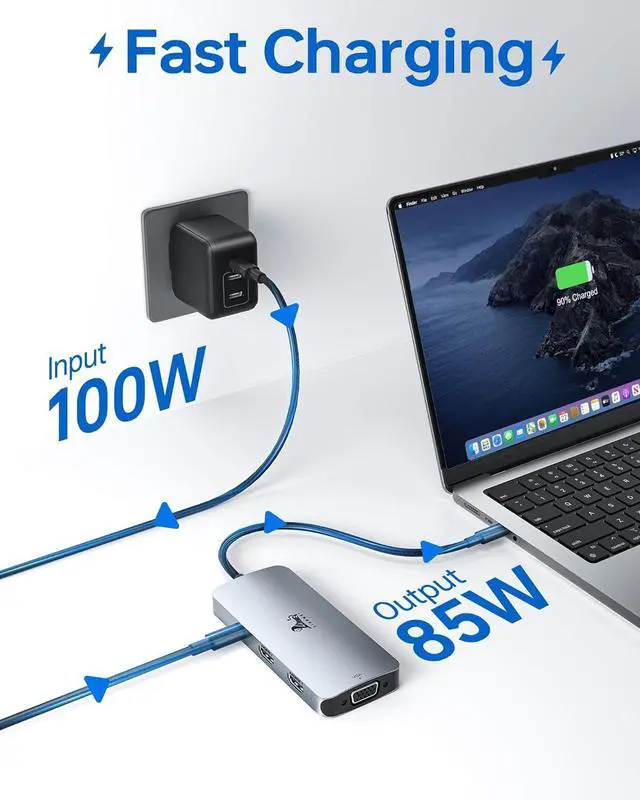 Alt view image 5 of 7 - USB C Docking Station Dual HDMI Adapter, LIONWEI Laptop Docking Station Dual Monitor with Dual 4K HDMI, VGA, Fast Charging Port, 3 USB, USB C Hub Multiport Adapter for Dell, Lenovo, HP, Surface