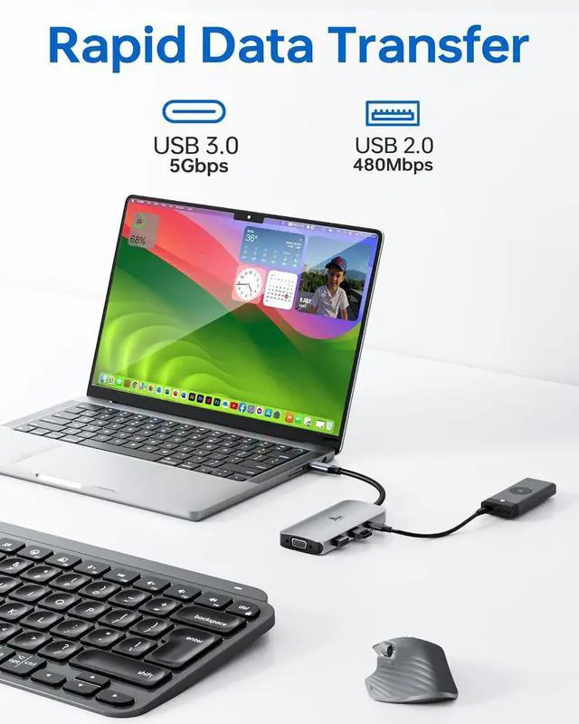 Alt view image 6 of 7 - USB C Docking Station Dual HDMI Adapter, LIONWEI Laptop Docking Station Dual Monitor with Dual 4K HDMI, VGA, Fast Charging Port, 3 USB, USB C Hub Multiport Adapter for Dell, Lenovo, HP, Surface