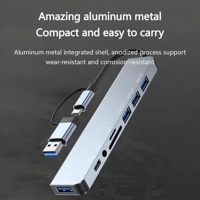 Alt view image 5 of 7 - USB C Hub, 8 in 2 USB Multiport Adapter with USB 3.0, 3 x USB 2.0, USB C SD/TF Card Reader, 3.5mm Audio Port USB Adapterfor MacBook Air/Pro, Laptop, Computer, iMac, iPad