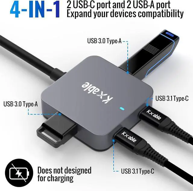 Alt view image 2 of 7 - Upgrade USB Extension Cable 15FT with 4-Port (2 A + 2 C), Long USB 3.0 Type-A Extender Cord, Y Splitter Hub, Type-A Male to A-Female + C-Female Extender Cord