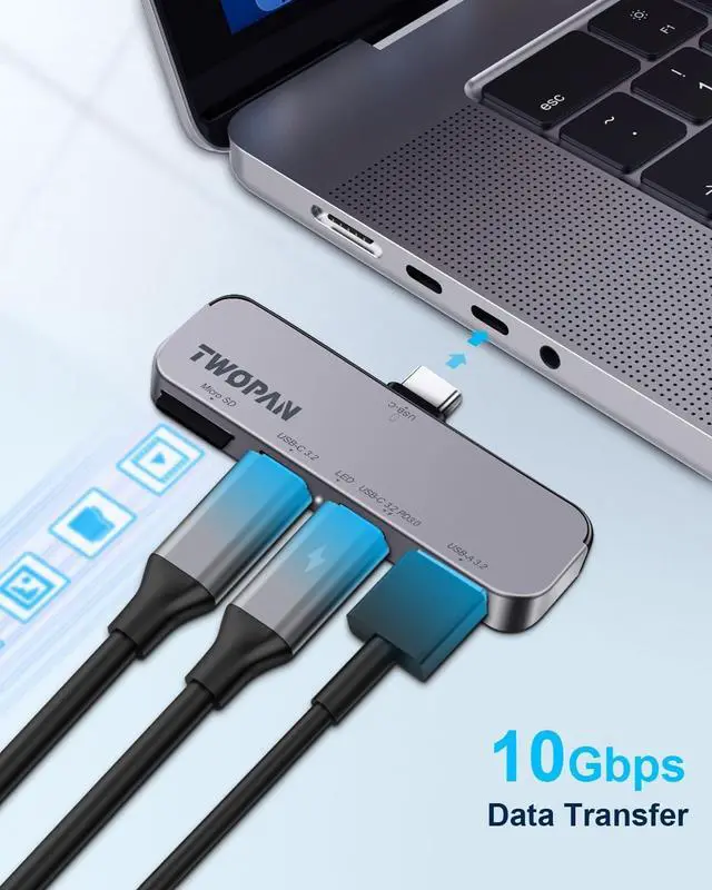 Alt view image 5 of 7 - USB C iPhone Hub for ProRes Video Recording - Ultra-Slim Aluminum USB 3.2, Dual USB-C, Micro SD, and Charging Port Hub for iPhone 16/15 Pro/Pro Max