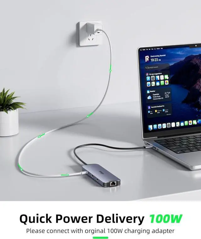 Alt view image 6 of 7 - USB C Hub Docking Station Dual Monitor, USB C to 2 HDMI 4K 60Hz with Ethernet, 100W Charing and USB3.0, USB-C Hub Compatible for HP MacBook Pro Air, 2 HDMI Adapter Type C Laptop Docking Station