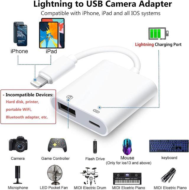 Alt view image 2 of 7 - Lightning to USB Camera Adapter for iPhone with Lightning Charging Port USB 3.0 Female OTG Cable for iPad to Connect Card Reader Flash Drive U Disk Keyboard Mouse Hubs Midi
