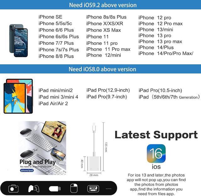 Alt view image 3 of 7 - Lightning to USB Camera Adapter for iPhone with Lightning Charging Port USB 3.0 Female OTG Cable for iPad to Connect Card Reader Flash Drive U Disk Keyboard Mouse Hubs Midi