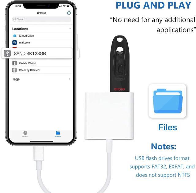 Alt view image 7 of 7 - Lightning to USB Camera Adapter for iPhone with Lightning Charging Port USB 3.0 Female OTG Cable for iPad to Connect Card Reader Flash Drive U Disk Keyboard Mouse Hubs Midi