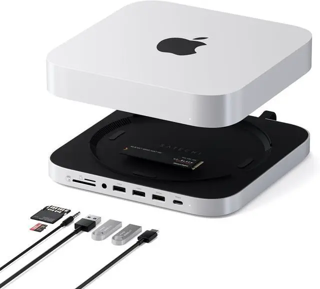 Main image of Satechi Mac Mini Hub & Stand with SSD Enclosure for NVME & SATA, Mac Mini Dock with USB C 10Gbps, 3X USB A 5/10Gbps, 2.0 Audio Jack, for Mac Mini M2 /M1, Mac Studio (Silver)