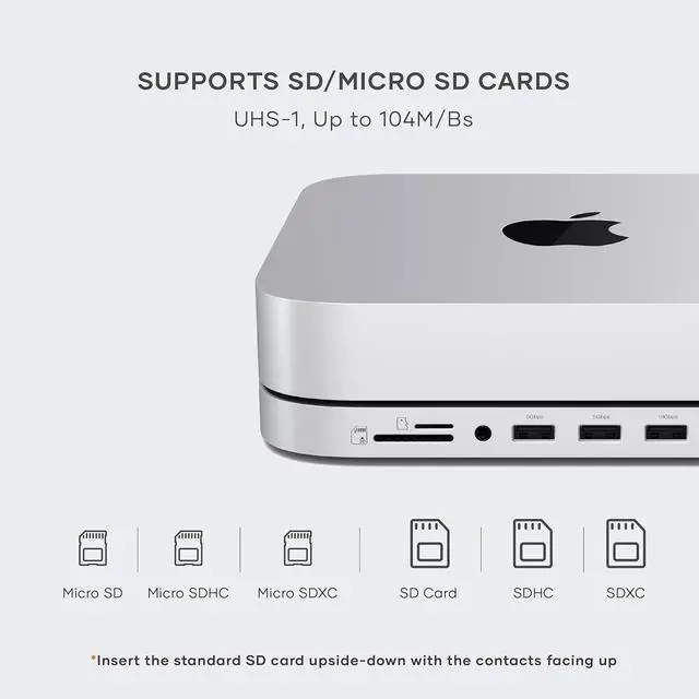 Alt view image 5 of 6 - Satechi Mac Mini Hub & Stand with SSD Enclosure for NVME & SATA, Mac Mini Dock with USB C 10Gbps, 3X USB A 5/10Gbps, 2.0 Audio Jack, for Mac Mini M2 /M1, Mac Studio (Silver)