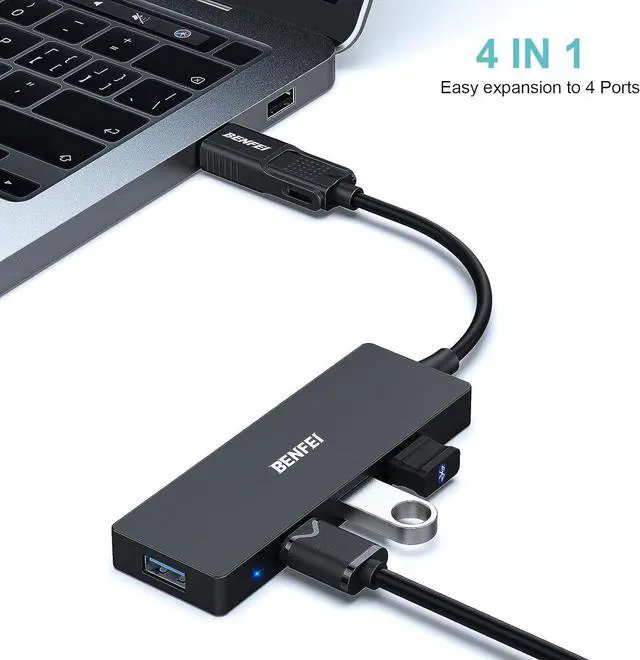 Alt view image 2 of 7 - BENFEI 4-Port USB 3.0 Ultra Flat Data Hub, USB C Hub with 4 Ports USB 3.0 Adapter, 3.0 USB Splitter 5Gbps Compatible with iPhone 15 Pro/Max MacBook Pro/Air 2023, iPad Pro, iMac S23, XPS 17, etc