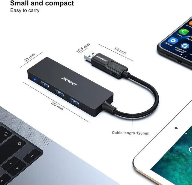 Alt view image 7 of 7 - BENFEI 4-Port USB 3.0 Ultra Flat Data Hub, USB C Hub with 4 Ports USB 3.0 Adapter, 3.0 USB Splitter 5Gbps Compatible with iPhone 15 Pro/Max MacBook Pro/Air 2023, iPad Pro, iMac S23, XPS 17, etc