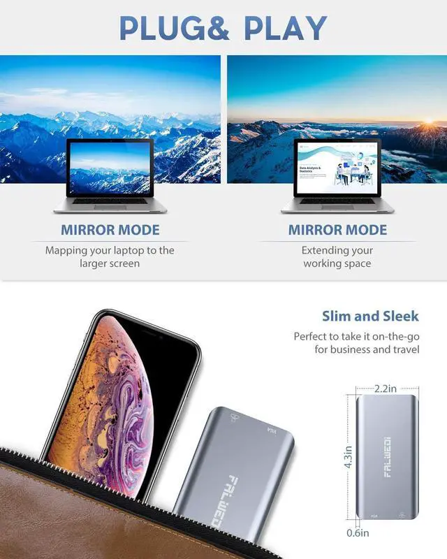 Alt view image 7 of 7 - USB C Hub, Type C Adapter, FALWEDI 10-in-1 Dongle with Ethernet, 4K@30Hz HDMI, VGA, 3 USB3.0, SD/TF Card Reader, Mic/Audio, USB-C PD 3.0, Compatible for MacBook Air Pro and Other Type C Laptops