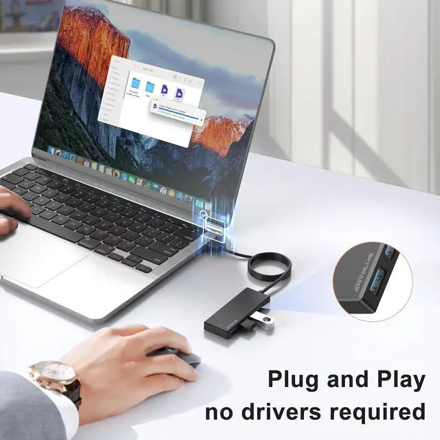 Alt view image 5 of 7 - USB Hub, Multiport USB Splitter Adapter, 2 ft Long Cable USB 3.0 Hub, USB Extender for Laptop, PC, iMac, Surface Pro, MacBook, Mac Pro, Flash Drive, XPS, Mouse, HDD