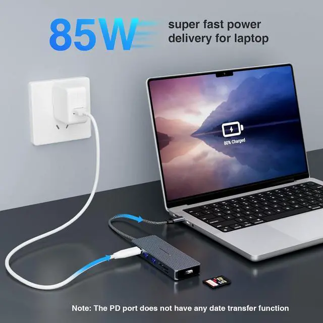 Alt view image 4 of 6 - TOTU USB C Hub, Type C Adapter, 10 in 1 MacBook Pro/Air USB C Hub Multiport Adapter with 4K HDMI, 100W PD, USB C 3.0, 2 USB 3.0, 2 USB 2.0, SD/TF Card Reader and 3.5mm Audio