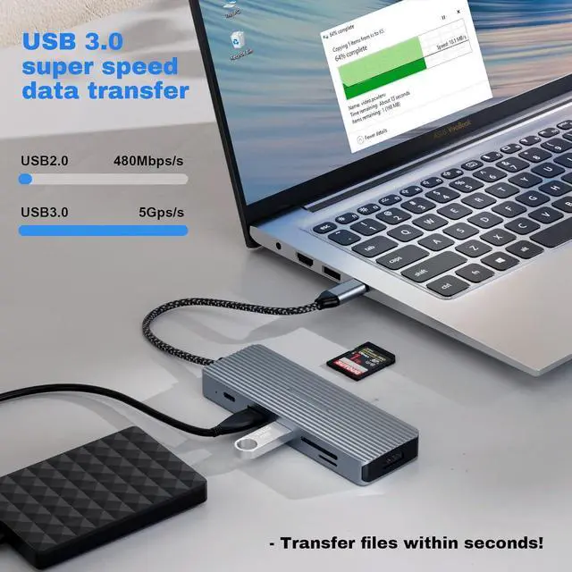 Alt view image 5 of 6 - TOTU USB C Hub, Type C Adapter, 10 in 1 MacBook Pro/Air USB C Hub Multiport Adapter with 4K HDMI, 100W PD, USB C 3.0, 2 USB 3.0, 2 USB 2.0, SD/TF Card Reader and 3.5mm Audio