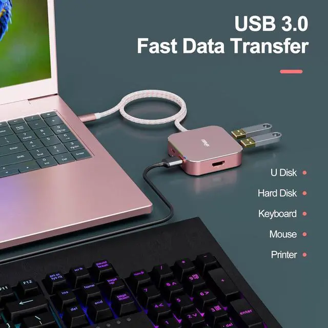 Alt view image 4 of 7 - USB C to HDMI Multiport Adapter, fairikabe USB C Hub to 4K HDMI Power Delivery 3USB3.0, 5 in 1 USB C HDMI Hub with Long Cable 1.5FT, for MacBook Air, MacBook Pro and Other USB-C DP Alt Mode Devices