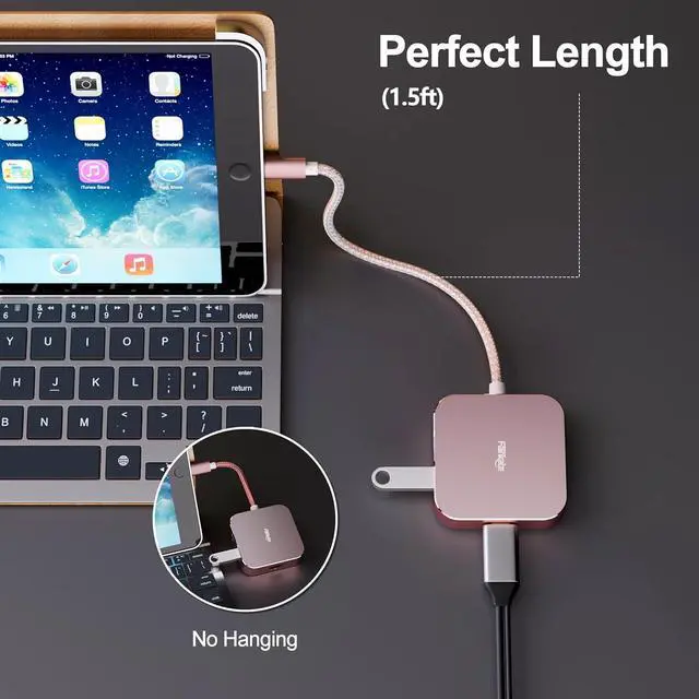 Alt view image 6 of 7 - USB C to HDMI Multiport Adapter, fairikabe USB C Hub to 4K HDMI Power Delivery 3USB3.0, 5 in 1 USB C HDMI Hub with Long Cable 1.5FT, for MacBook Air, MacBook Pro and Other USB-C DP Alt Mode Devices