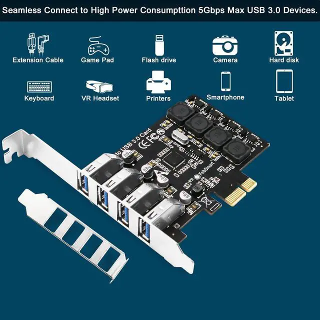Alt view image 4 of 7 - PCIE 4-Ports Superspeed 5Gbps USB 3.0 Expansion Card for Windows 11, 10, 8.x, 7, Vista, XP Desktop PCs, Built in FebSmart Self-Powered Technology, No Need Additional Power Supply (FS-U4L-Pro)