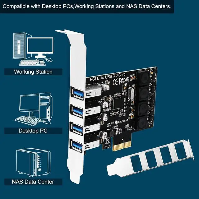 Alt view image 5 of 7 - PCIE 4-Ports Superspeed 5Gbps USB 3.0 Expansion Card for Windows 11, 10, 8.x, 7, Vista, XP Desktop PCs, Built in FebSmart Self-Powered Technology, No Need Additional Power Supply (FS-U4L-Pro)