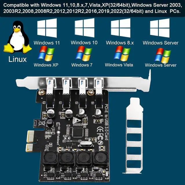 Alt view image 6 of 7 - PCIE 4-Ports Superspeed 5Gbps USB 3.0 Expansion Card for Windows 11, 10, 8.x, 7, Vista, XP Desktop PCs, Built in FebSmart Self-Powered Technology, No Need Additional Power Supply (FS-U4L-Pro)
