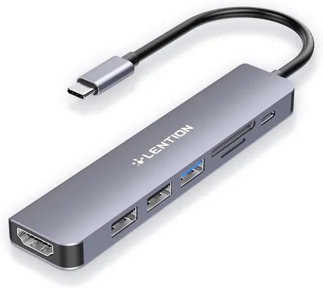 Main image of LENTION USB C Hub with 100W Charging, 4K HDMI, Dual Card Reader, USB 3.0 & 2.0 Compatible MacBook Pro, New Mac Air/Surface, Chromebook, More, Stable Driver Adapter (CB-CE18, Space Gray)