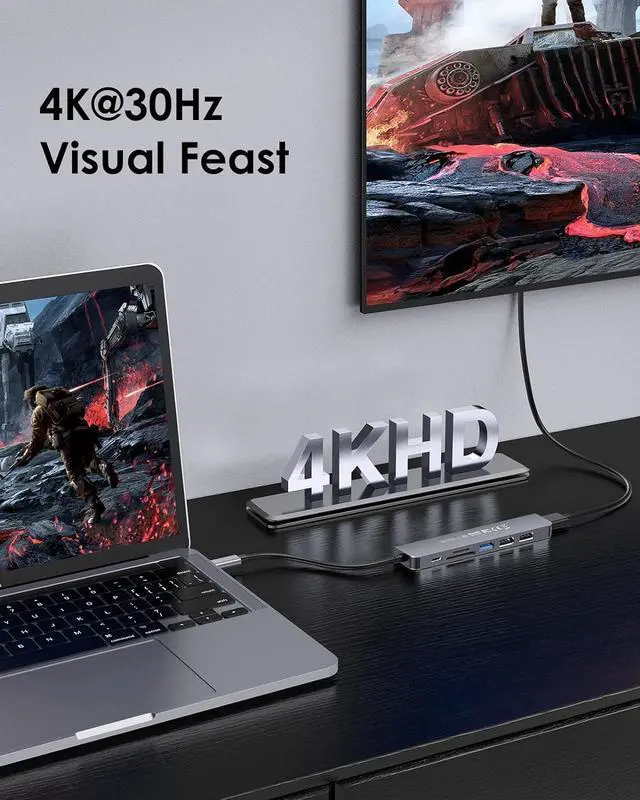 Alt view image 2 of 7 - LENTION USB C Hub with 100W Charging, 4K HDMI, Dual Card Reader, USB 3.0 & 2.0 Compatible MacBook Pro, New Mac Air/Surface, Chromebook, More, Stable Driver Adapter (CB-CE18, Space Gray)