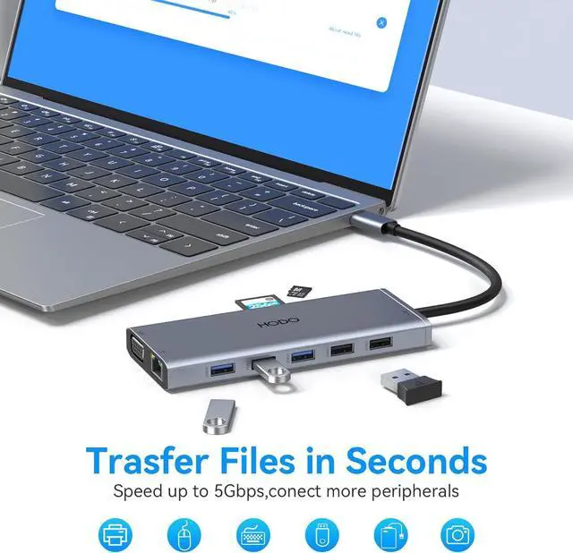 Alt view image 6 of 7 - USB C Docking Station Dual Monitor HDMI for Dell HP, Laptop Docking Station USB Type C Hub Multiport Adapter Dongle Thunderbolt 3 USB C to 2 HDMI,Ethernet,VGA,5 USB A,PD,SD TF,Audio for Lenovo,Surface