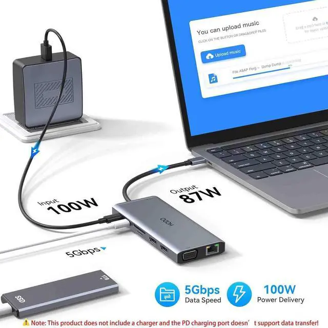 Alt view image 5 of 7 - USB C Docking Station Dual Monitor HDMI for Dell HP, Laptop Docking Station USB Type C Hub Multiport Adapter Dongle Thunderbolt 3 USB C to 2 HDMI,Ethernet,VGA,5 USB A,PD,SD TF,Audio for Lenovo,Surface