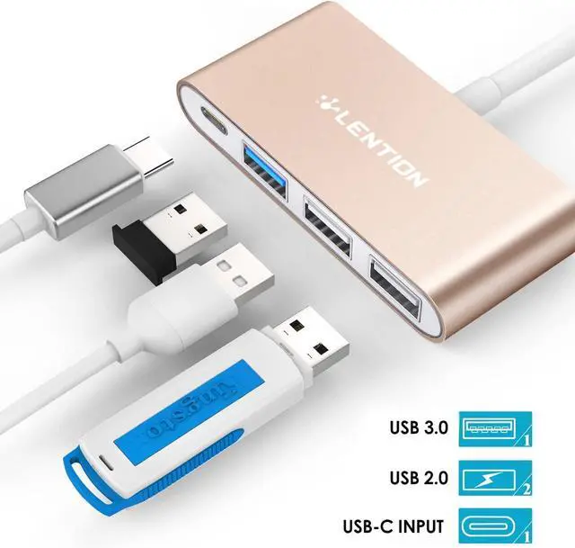 Alt view image 2 of 6 - LENTION 4-in-1 USB-C Hub with Type C, USB 3.0, USB 2.0 for 2024-2016 MacBook Pro (M1-M4), iPhone 16-15 New Mac Air/Surface, ChromeBook, More, Multiport Charging & Connecting Adapter (C13, Gold)