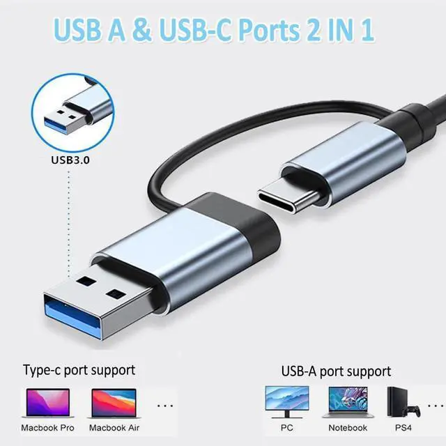Alt view image 3 of 7 - Aluminum 7 in 1 USB Hub USB C Hub with USB 3.0, Multiport USB Splitter Adapter with 5 USB & 2 USBC Ports for MacBook, ipad, Laptop, PS4, Flash Drive, HDD, Xbox, Printer, Mouse, Keyboard, HP