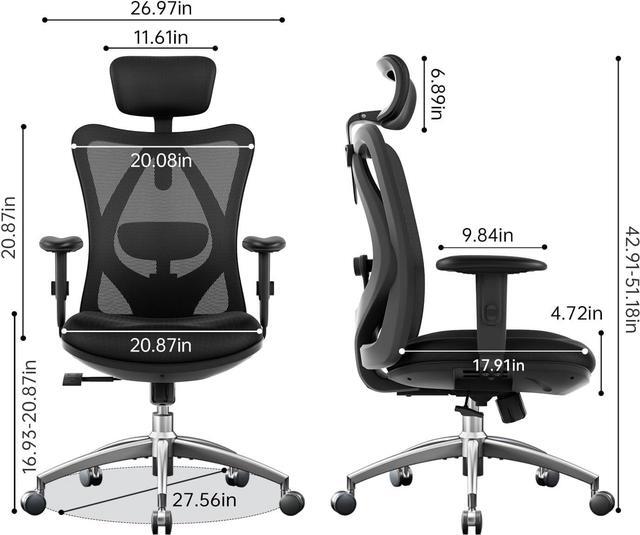 Alt view image 3 of 7 - SIHOO M18 Ergonomic Office Chair for Big and Tall People Adjustable Headrest with 2D Armrest Lumbar Support and PU Wheels Swivel Tilt Function Black